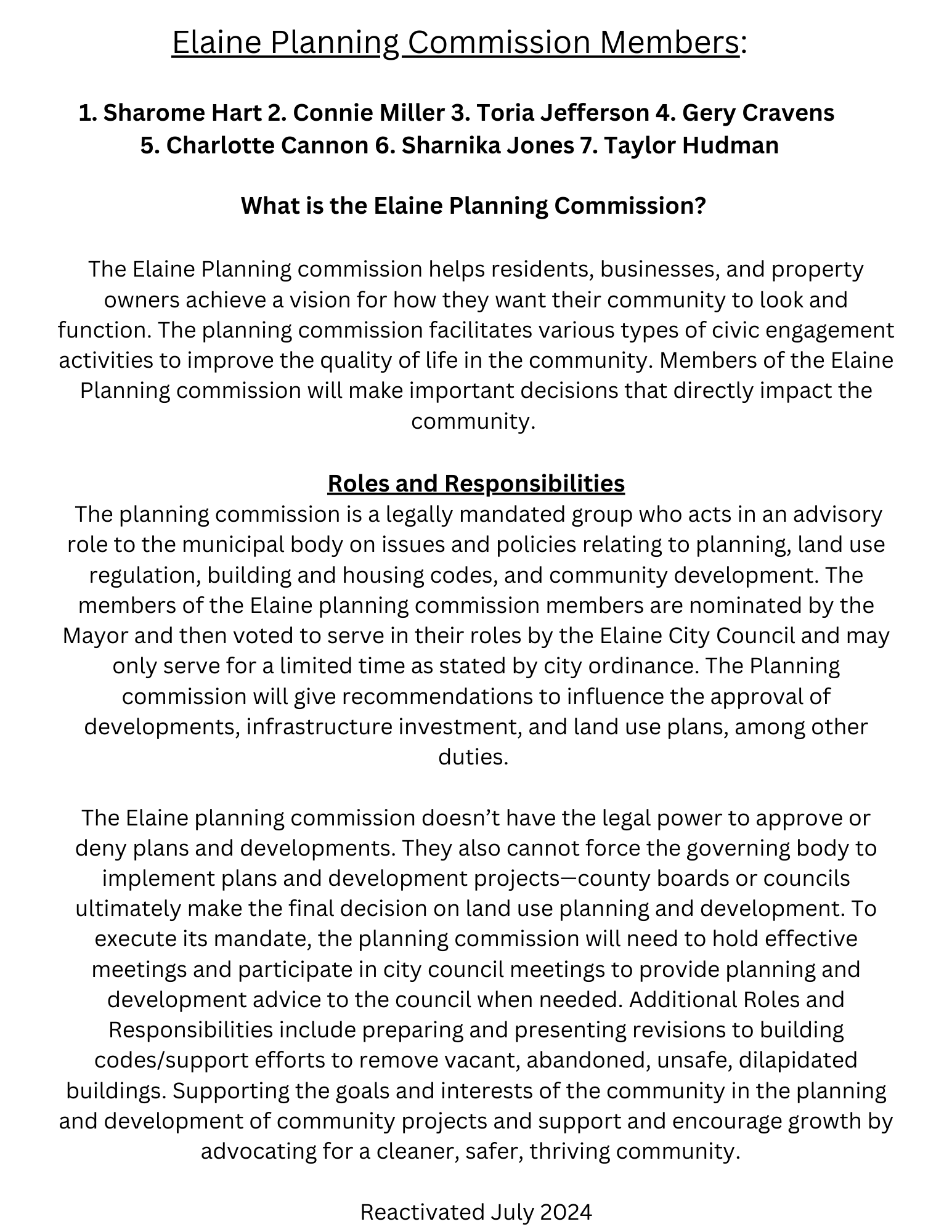 Elaine Planning Commission